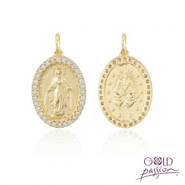 Medalla Virgen de la Milagrosa chapada oro de 18 quilates con circonitas