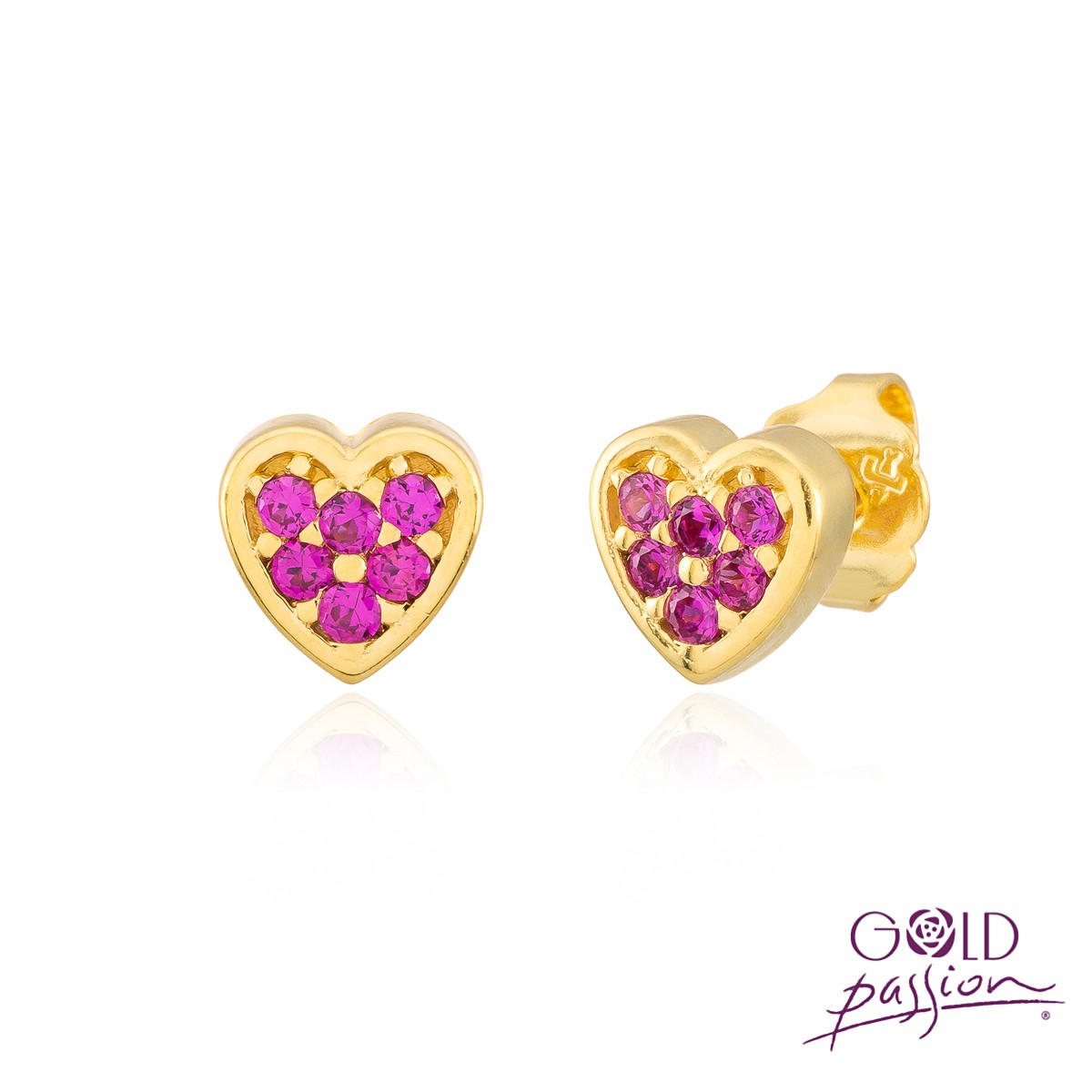 Ref. 70275305rub. Pendientes corazón chapado en oro con circonitas rubí Pendientes en forma de corazón de plata chapada con circonitas color rojo rubí.