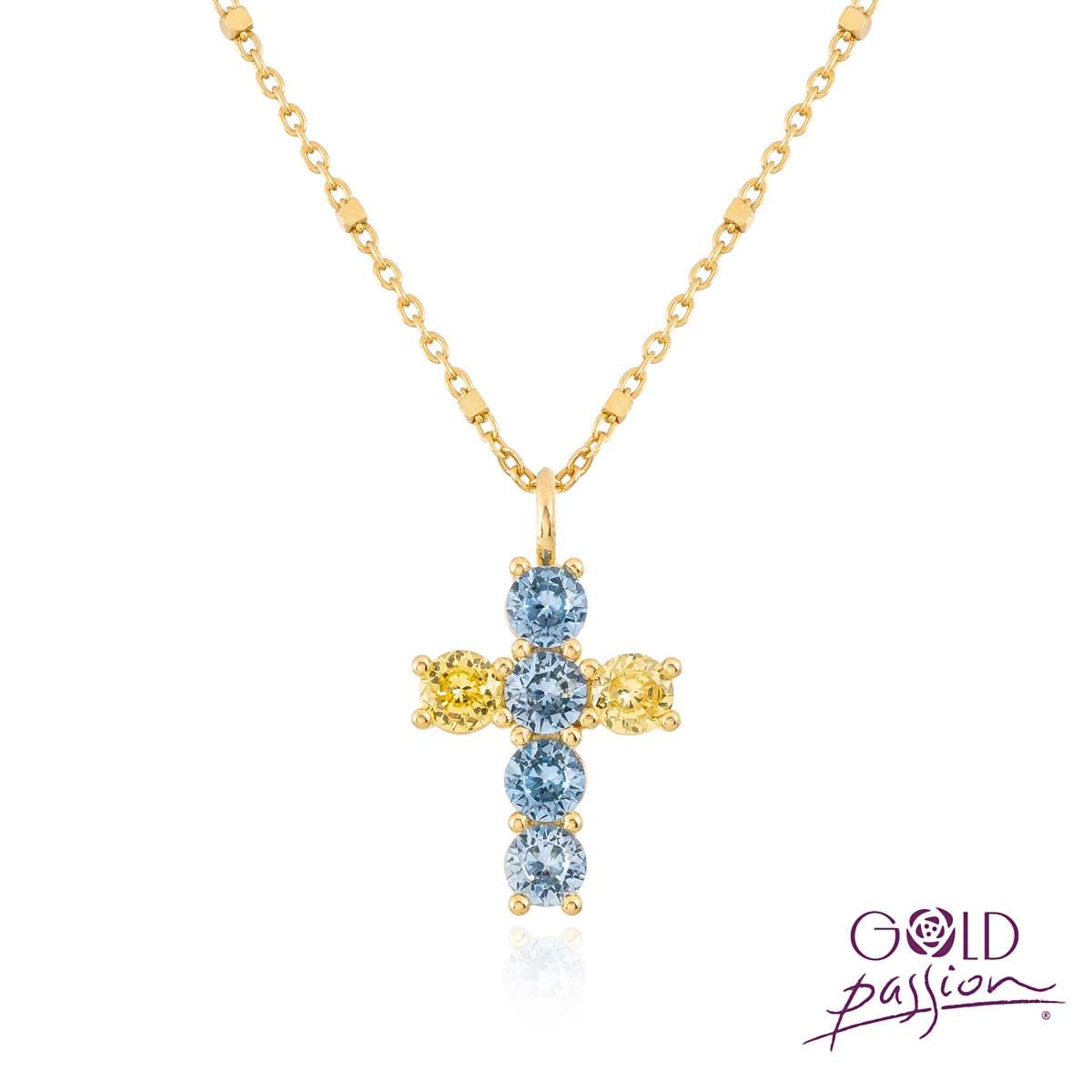 Cruz garra con circonitas agua y citrino chapada en oro Cruz garra con circonitas agua y citrino chapada en oro de 18 quilates