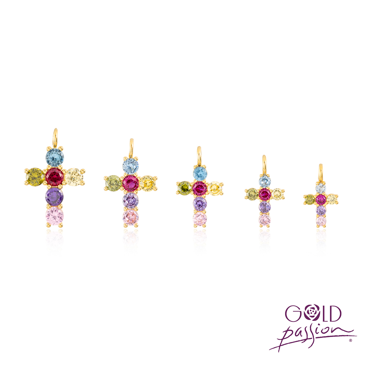 Cruz garra con circonitas multicolor chapada en oro