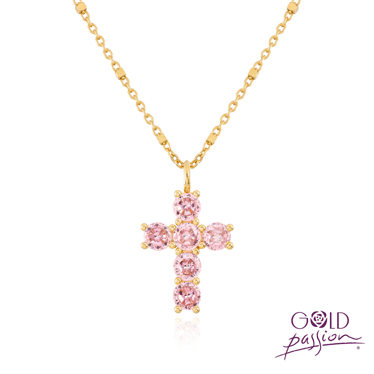 Cruz garra con circonitas rosafrancia chapada en oro